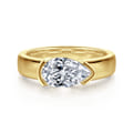 Bara - 14K Yellow Gold Half Bezel East West Pear Shape Diamond Engagement Ring