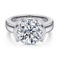 Bara - 14K White Gold Half Bezel Round Diamond Engagement Ring