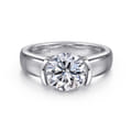 Bara - 14K White Gold Half Bezel Round Diamond Engagement Ring