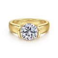 Bara - 14K Yellow Gold Half Bezel East West Round Diamond Engagement Ring