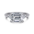 Darline - 14K White Gold Emerald Cut Three Stone Lotus Diamond Engagement Ring