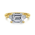 Darline - 14K Yellow Gold Emerald Cut Three Stone Lotus Diamond Engagement Ring