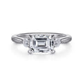 Darline - 14K White Gold Emerald Cut Three Stone Lotus Diamond Engagement Ring