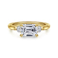 Darline - 14K Yellow Gold Emerald Cut Three Stone Lotus Diamond Engagement Ring