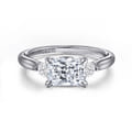 Darline - 14K White Gold Radiant Cut Three Stone Lotus Diamond Engagement Ring