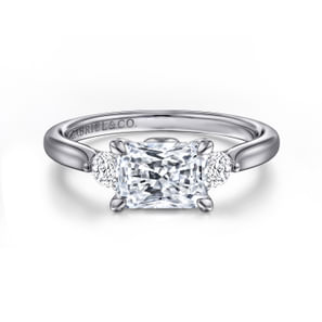 Darline - 14K White Gold Radiant Cut Three Stone Lotus Diamond Engagement Ring