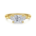 Darline - 14K Yellow Gold Radiant Cut Three Stone Lotus Diamond Engagement Ring