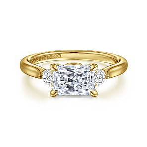 Darline - 14K Yellow Gold Radiant Cut Three Stone Lotus Diamond Engagement Ring