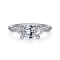 Darline - 14K White Gold Oval Three Stone Lotus Diamond Engagement Ring