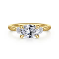 Darline - 14K Yellow Gold Oval Three Stone Lotus Diamond Engagement Ring