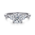 Darline - 14K White Gold Round Three Stone Lotus Diamond Engagement Ring