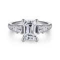 Genna - 14K White Gold Emerald Cut Three Stone Diamond Engagement Ring