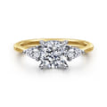 Sima - 14K White-Yellow Gold Cushion Cut Three Stone Diamond Engagement Ring