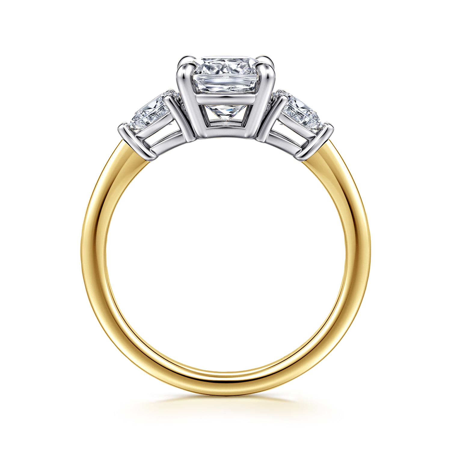 Cushion Three Stone Diamond Engagement Ring in 14K White/Yellow Gold, photograph 2