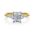 Sima - 14K White-Yellow Gold Emerald Cut Three Stone Diamond Engagement Ring