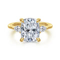 Sima - 14K Yellow Gold Elongated Cushion Three Stone Diamond Engagement Ring