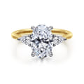 Sima - 14K White-Yellow Gold Oval Three Stone Diamond Engagement Ring