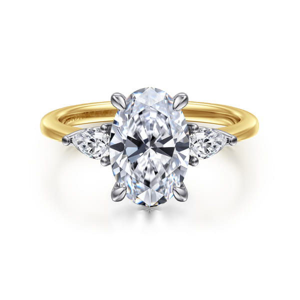 14K White-Yellow Gold Oval Three Stone Diamond Engagement Ring