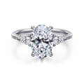Sima - 14K White Gold Oval Three Stone Diamond Engagement Ring