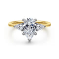 Sima - 14K White-Yellow Gold Pear Shape Three Stone Diamond Engagement Ring