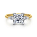 Sima - 14K White-Yellow Gold Princess Cut Three Stone Diamond Engagement Ring