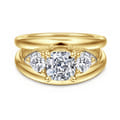 Danni - 14K Yellow Gold Cushion Cut Three Stone Diamond Engagement Ring