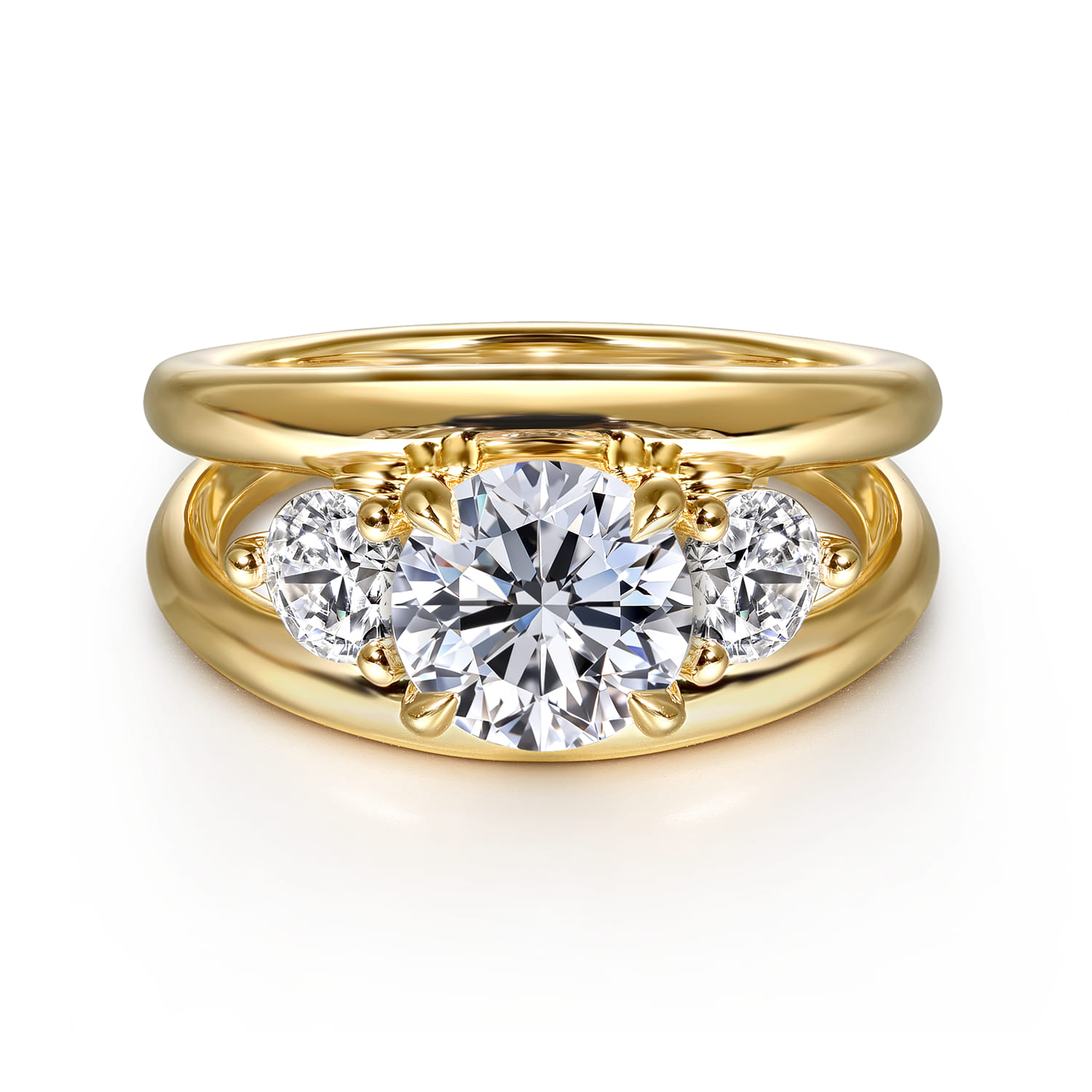14K Yellow Gold Round Three Stone Diamond Engagement Ring @ $6700. Shop ...