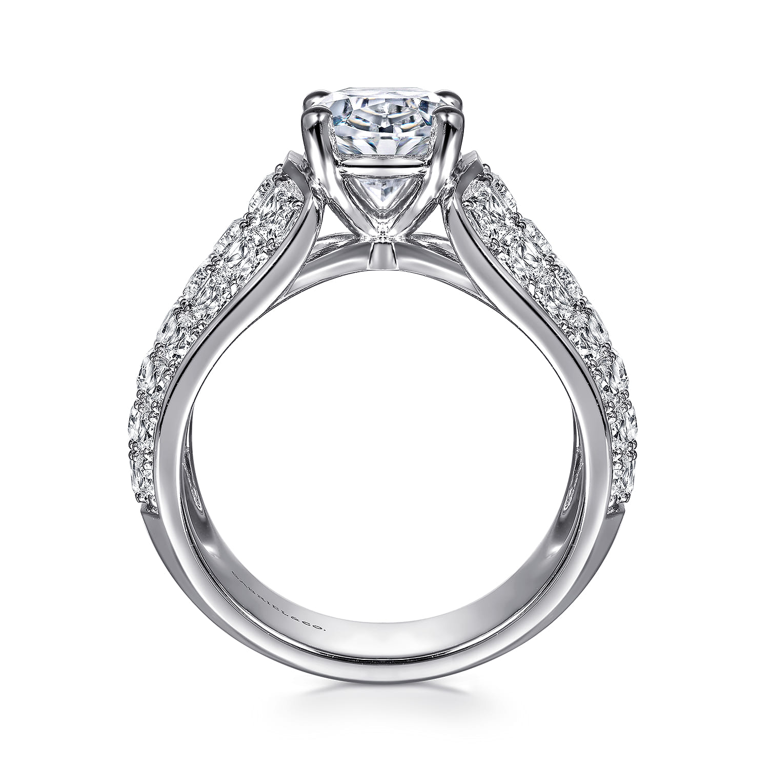 Oval Wide Band Diamond Engagement Ring in 14K White Gold, photograph 2