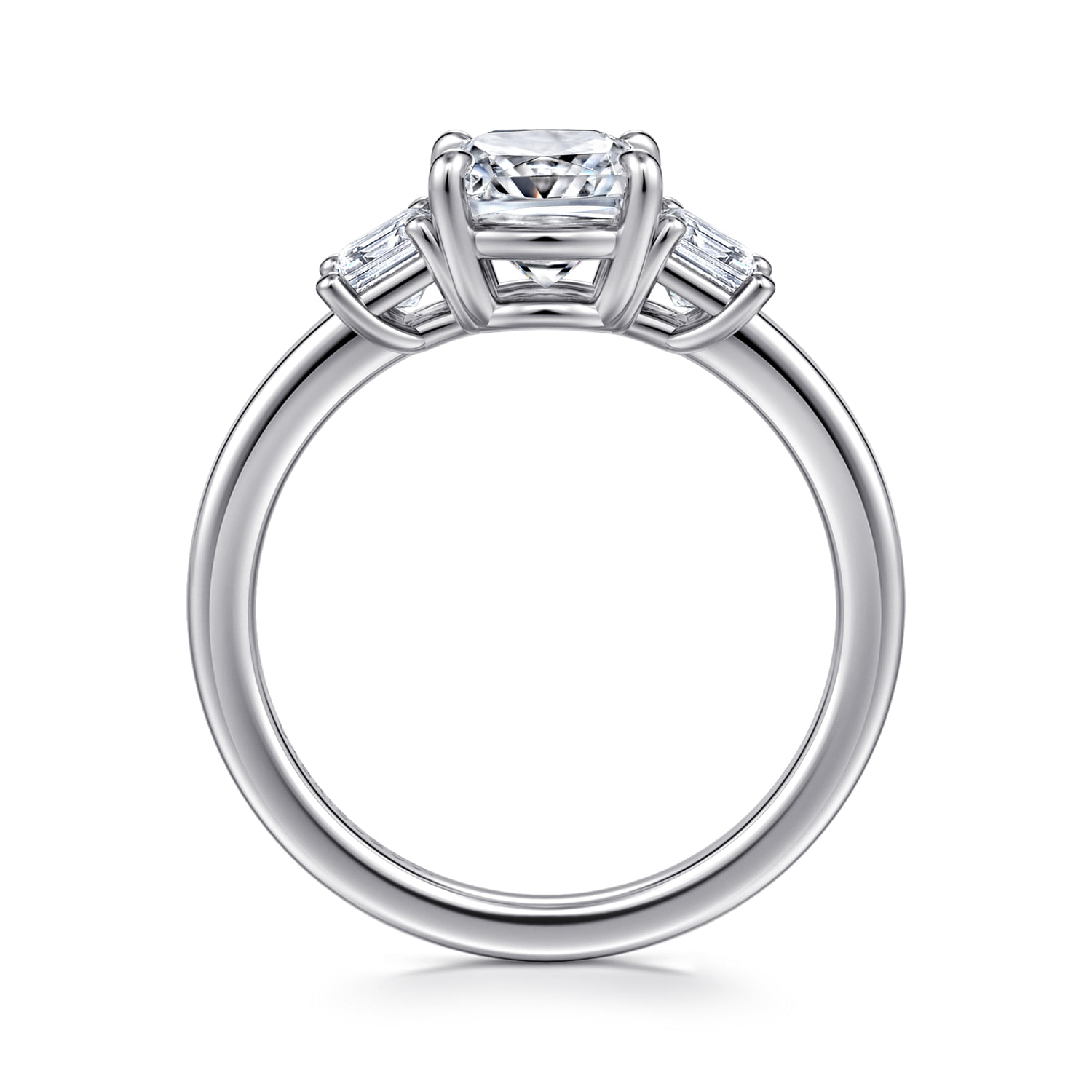 Cushion Three Stone Diamond Engagement Ring in 14K White Gold, photograph 2
