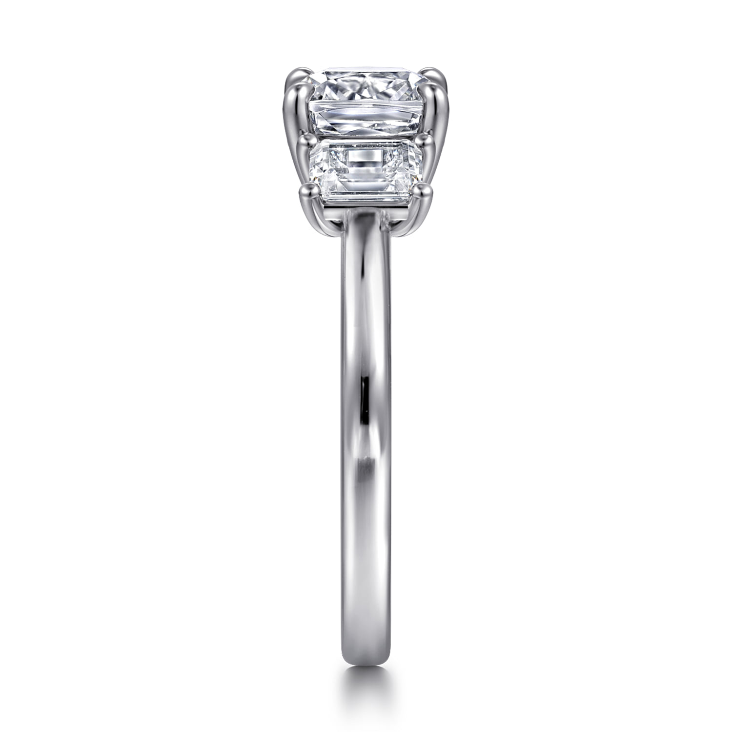 Cushion Three Stone Diamond Engagement Ring in 14K White Gold, photograph 4