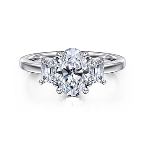 Stephi - 14K White Gold Oval Three Stone Diamond Engagement Ring