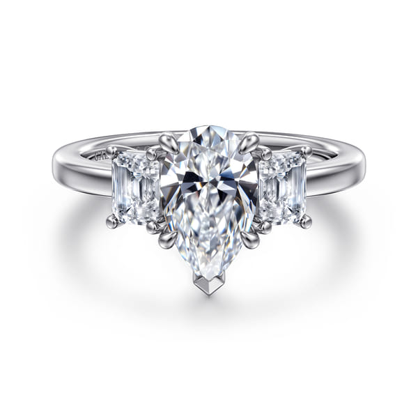 14K White Gold Pear Shape Three Stone Diamond Engagement Ring