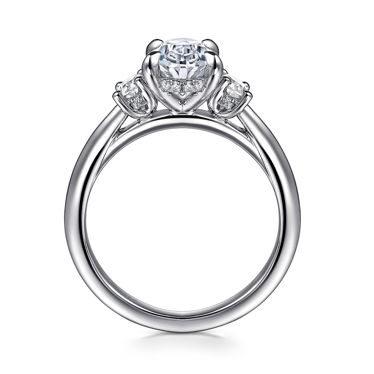 Oval Three Stone Diamond Engagement Ring in 14K White Gold, photograph 2
