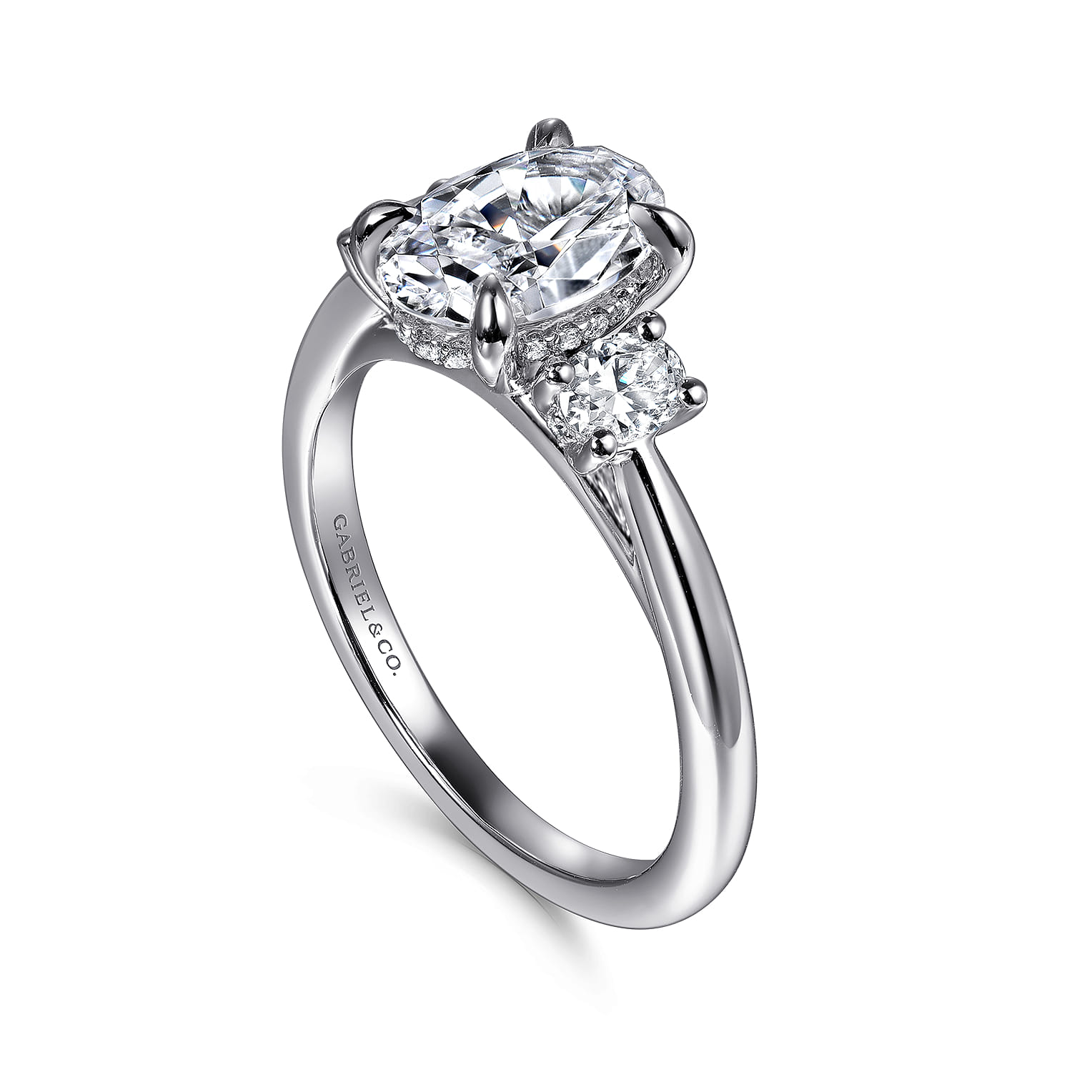Oval Three Stone Diamond Engagement Ring in 14K White Gold, photograph 3