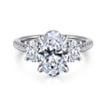 Camra - 14K White Gold Oval Three Stone Diamond Engagement Ring