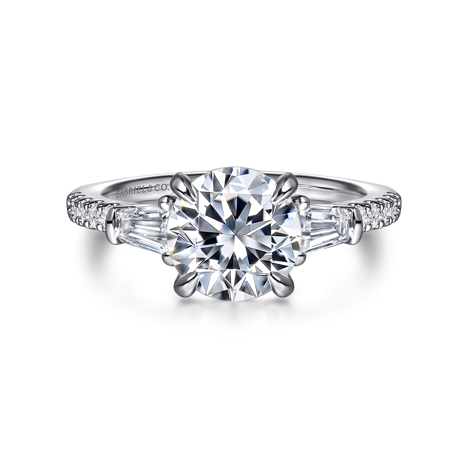 Round Three Stone Diamond Engagement Ring in 14K White Gold