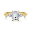 Georgia - 14K Yellow Gold Emerald Cut Three Stone Diamond Engagement Ring