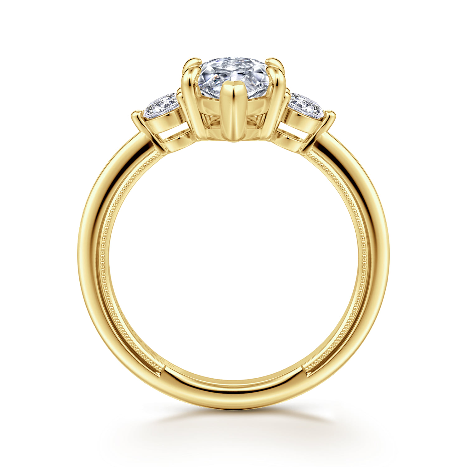 Marquise Three Stone Diamond Engagement Ring in 14K Yellow Gold, photograph 2