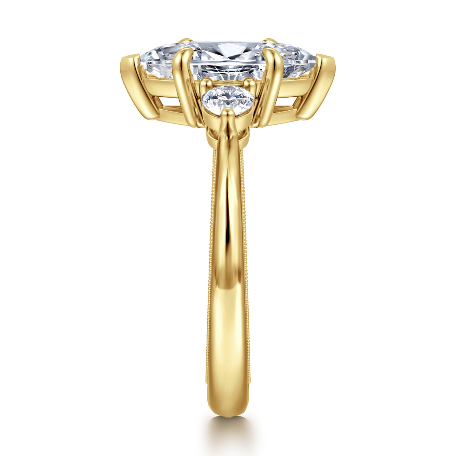 Marquise Three Stone Diamond Engagement Ring in 14K Yellow Gold, photograph 4