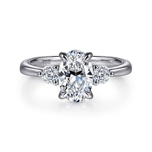 Georgia - 14K White Gold Oval Three Stone Diamond Engagement Ring