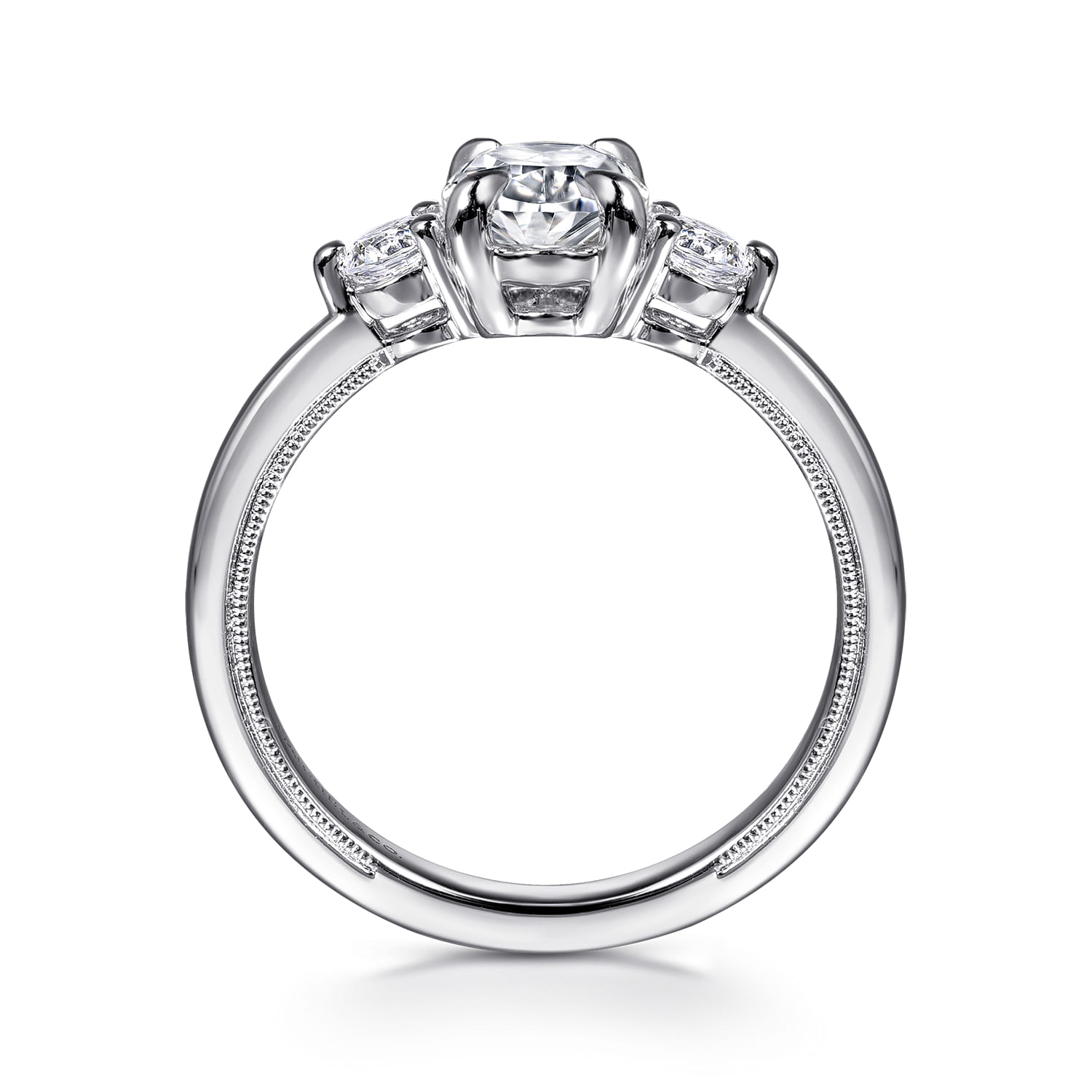 Oval Three Stone Diamond Engagement Ring in 14K White Gold, photograph 2