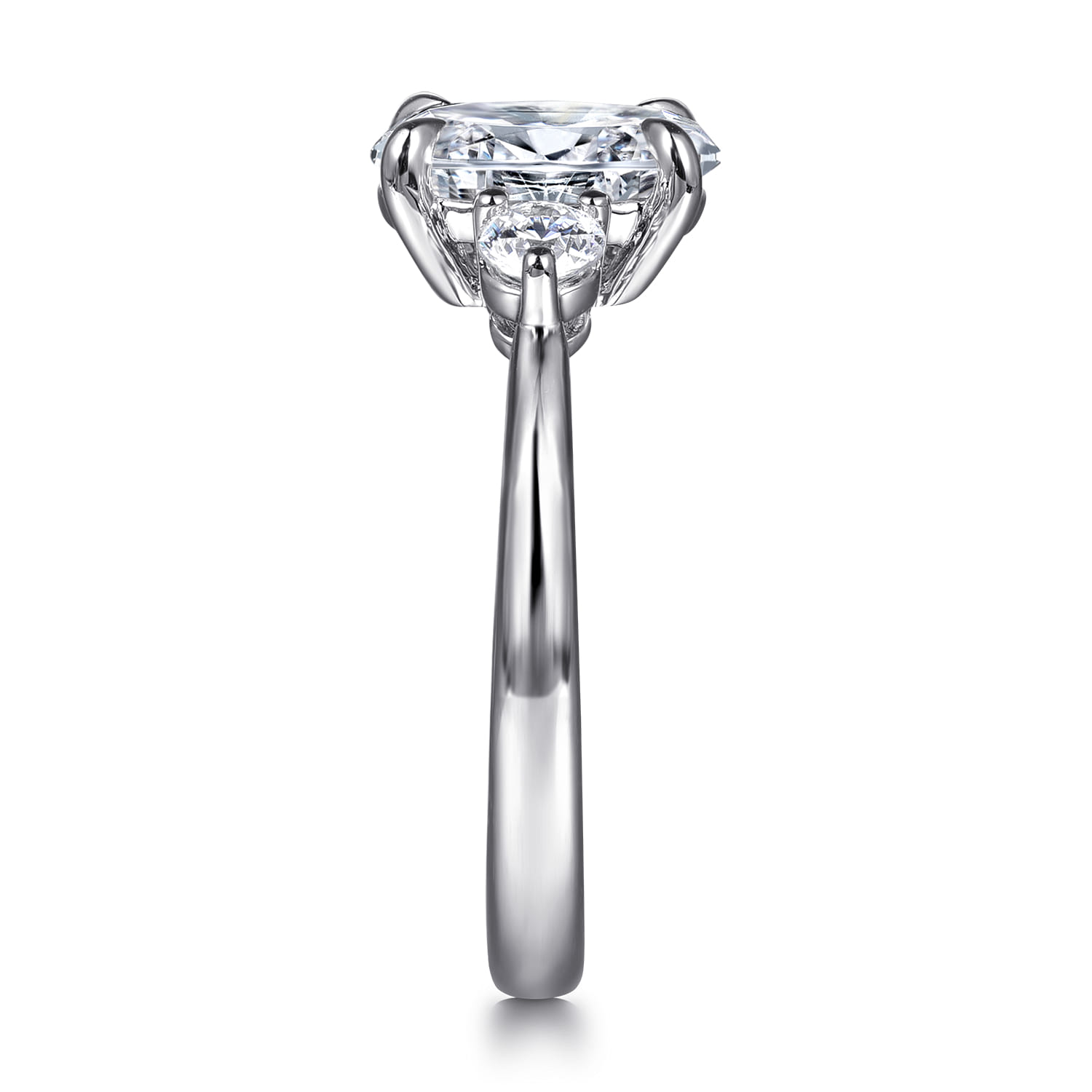 Oval Three Stone Diamond Engagement Ring in 14K White Gold, photograph 5