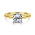 Sandi - 14K White-Yellow Gold East West Cushion Cut Diamond Engagement Ring