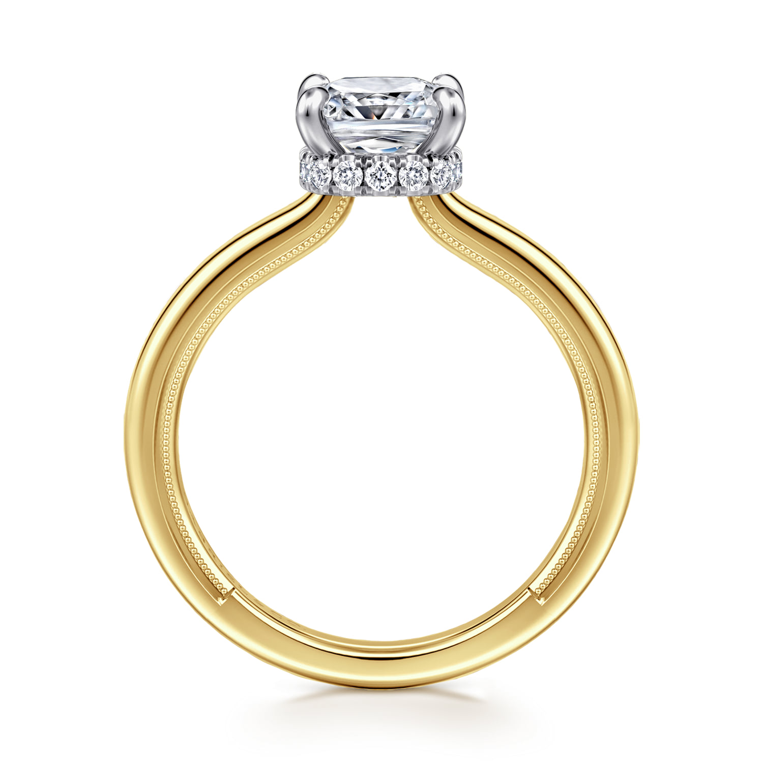 Cushion East West Diamond Engagement Ring in 14K White/Yellow Gold, photograph 2
