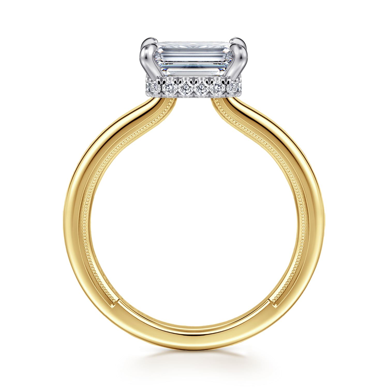 Emerald East West Diamond Engagement Ring in 14K White/Yellow Gold, photograph 2