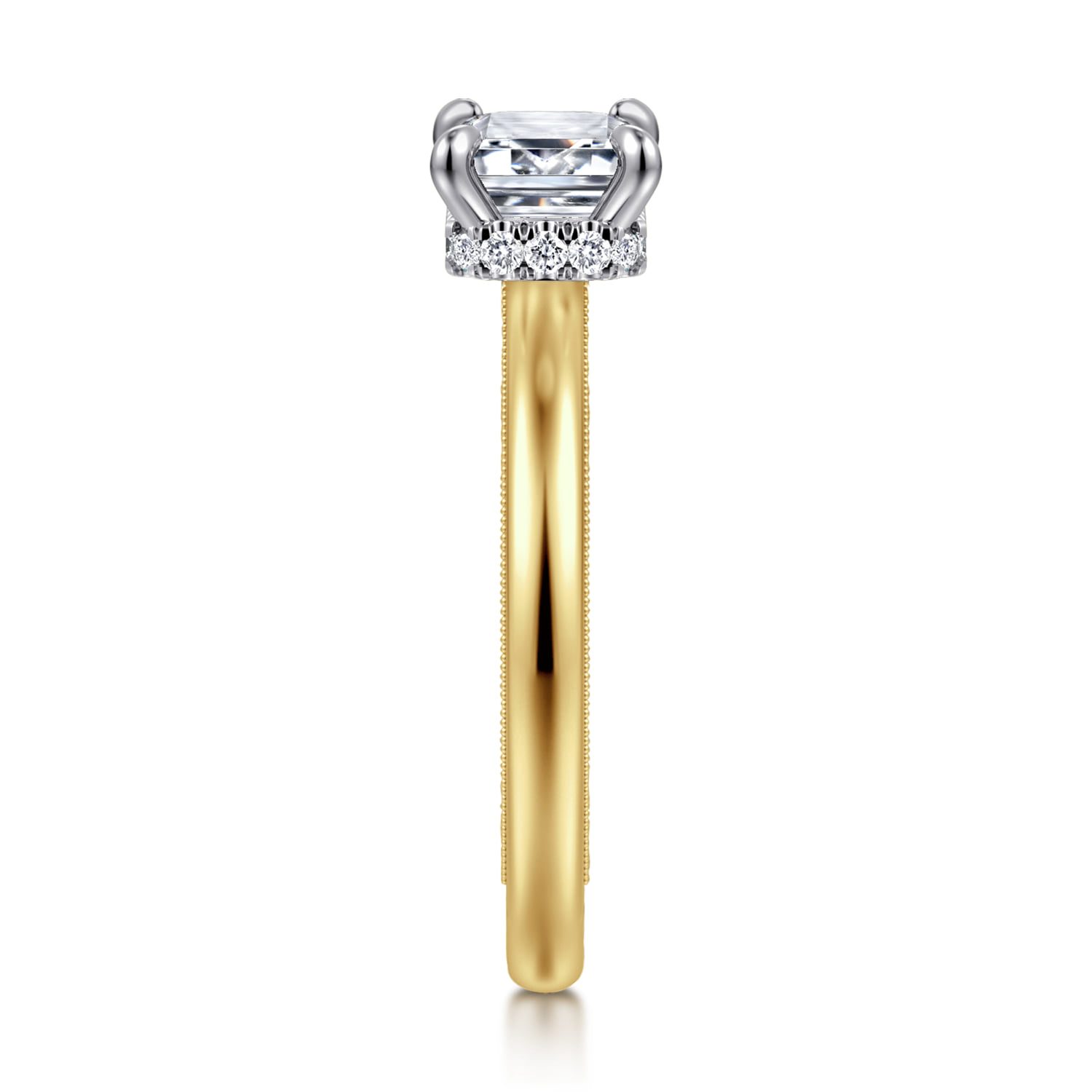 Emerald East West Diamond Engagement Ring in 14K White/Yellow Gold, photograph 4