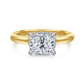 Sandi - 14K White-Yellow Gold East West Elongated Cushion Diamond Engagement Ring