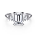 Kenia - 14K White Gold Emerald Cut Three Stone Diamond Engagement Ring