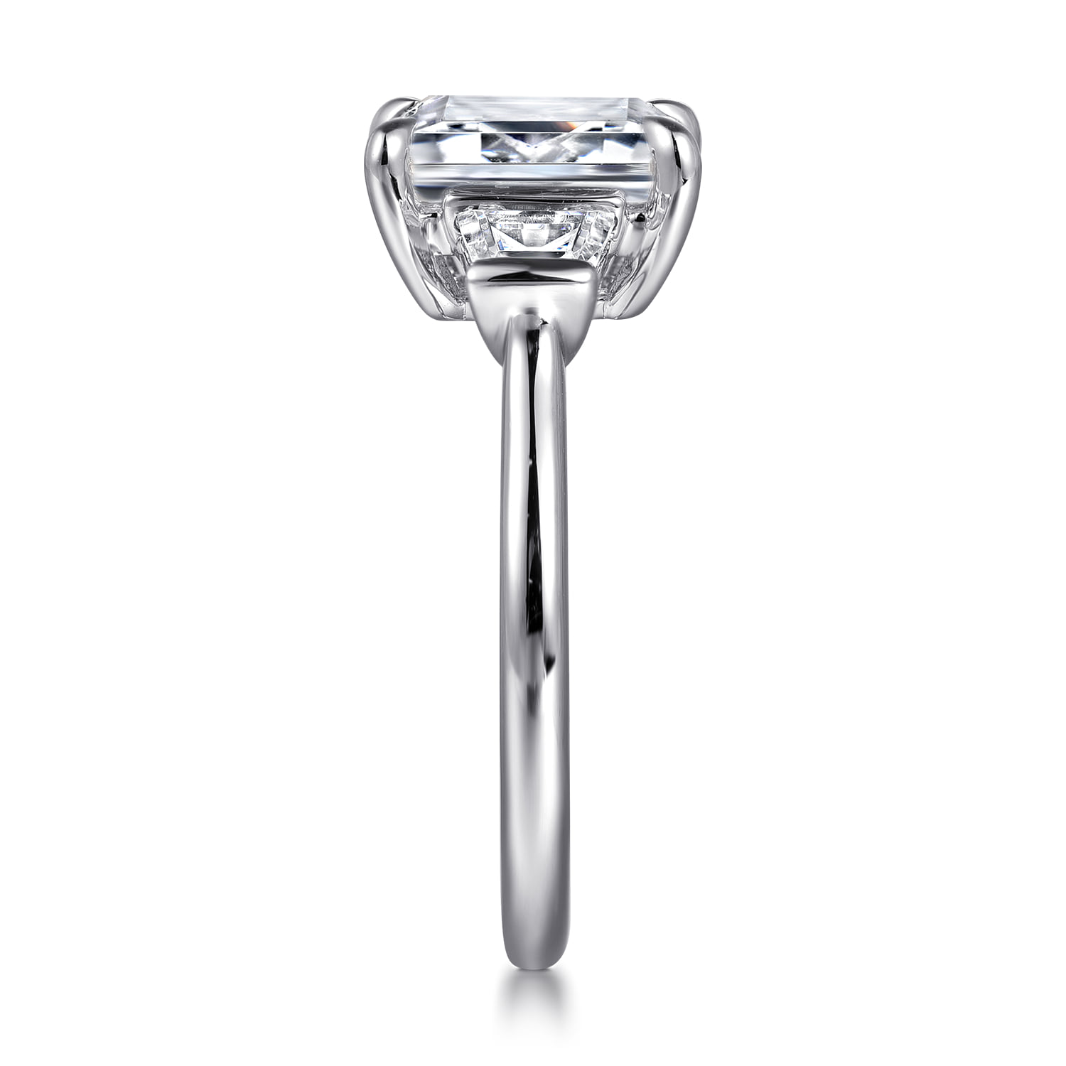 Emerald Three Stone Diamond Engagement Ring in 14K White Gold, photograph 5