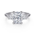 Kenia - 14K White Gold Radiant Cut Three Stone Diamond Engagement Ring